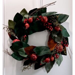Vintage Restoration Hardware 18" Magnolia Pomegranate Wreath - RETIRED and RARE